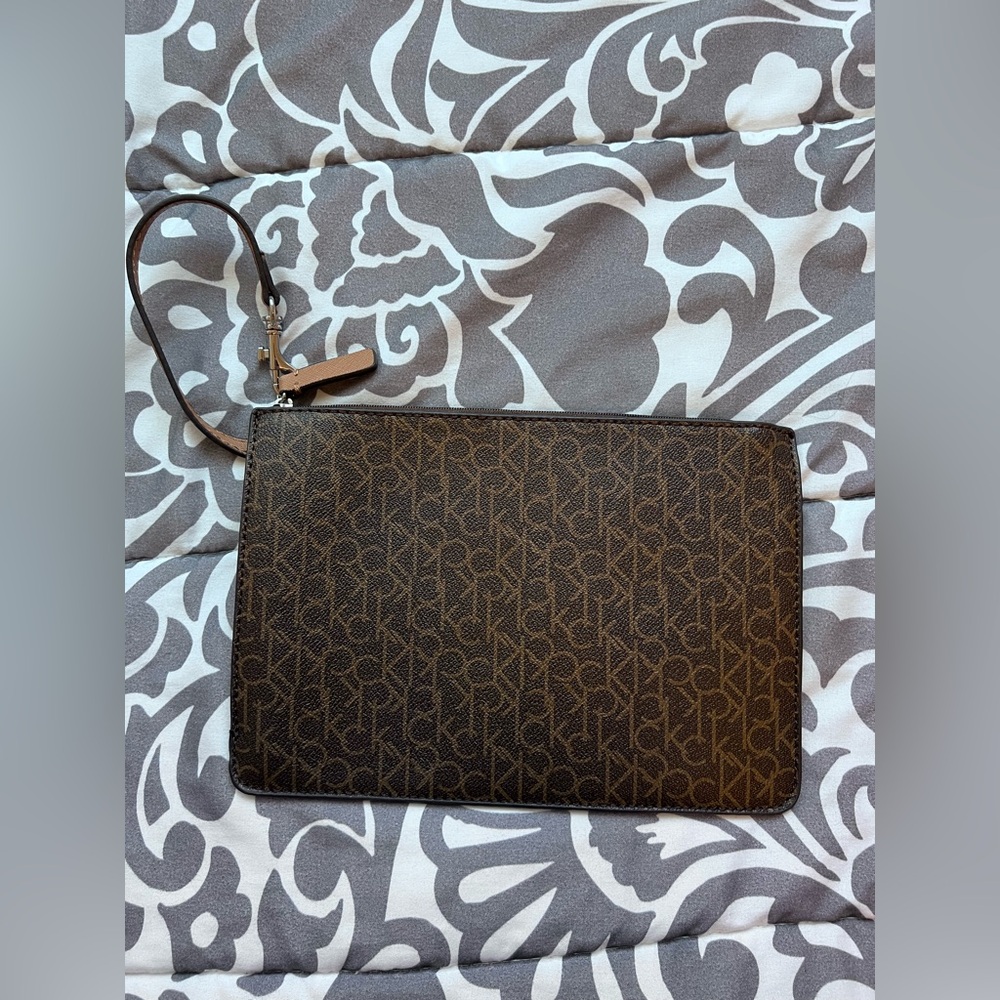 Calvin Klein Dark Brown Monogram Clutch